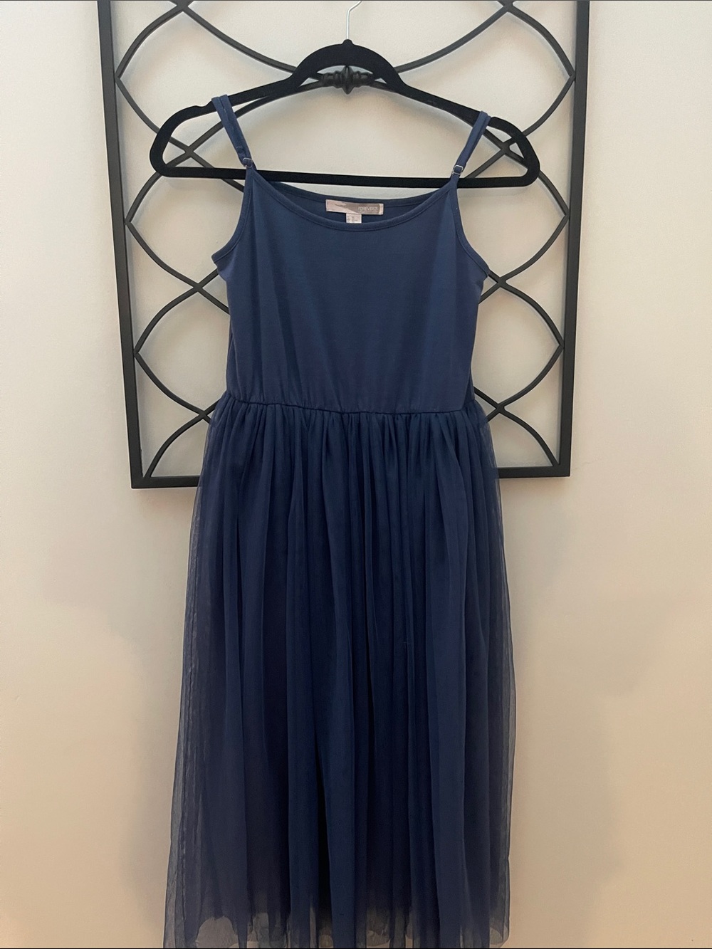 Forever 21 Navy Tulle Midi Dress with Spaghetti Straps